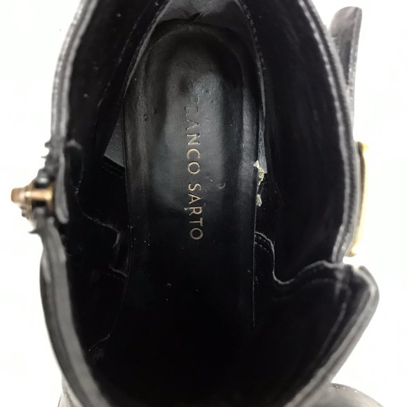 Franco Sarto Black Leather Ankle Boots Booties Buckle Belt - Picture 9 of 9